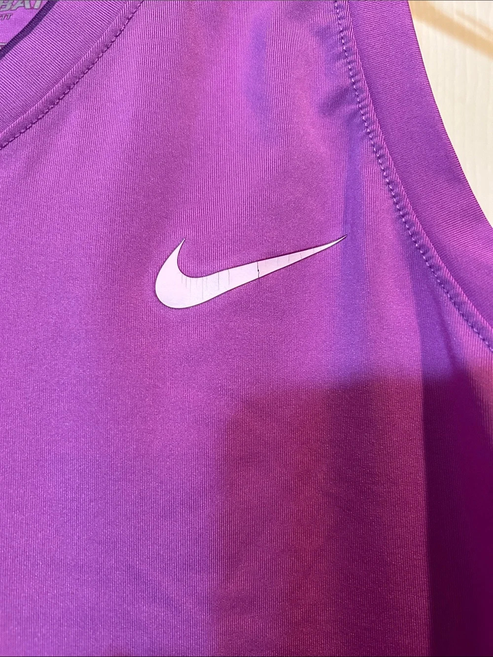 Nike Combat - S - Purple V-Neck Dri-FIT - Fitted Athletic Tank with White Swoosh
